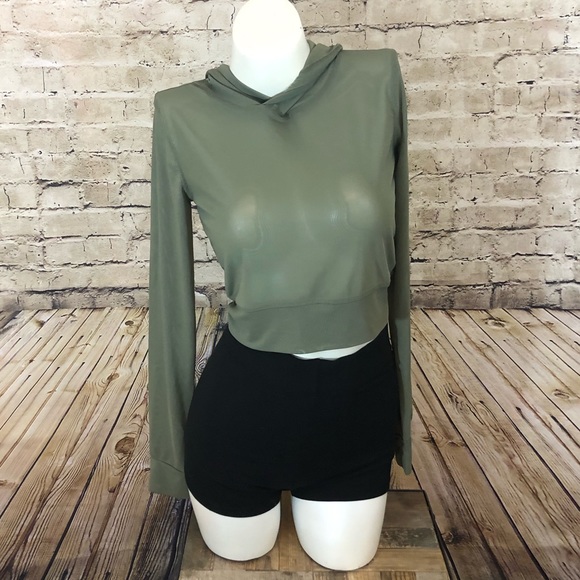 Forever 21 Tops - NWOT Olive green mesh hoodie size small
